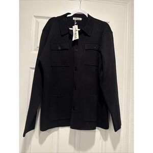 Atforna Button Front Collared w/Pockets Men's Cardigan Sweater NWT Black